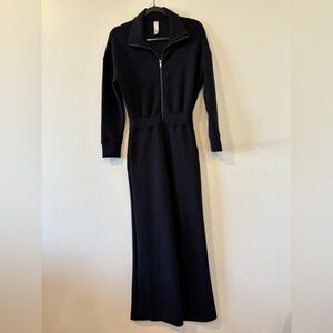 SPANX Air Essentials Jumpsuit Women’s Black Size XS Wide Leg Long Sleeve Zipper